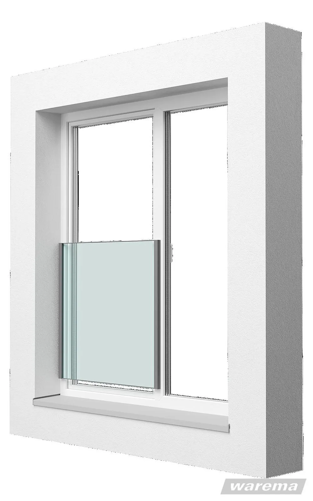 WAREMA VisioNeo Glass-Style: Glas-Absturzsicherung vor einem bodentiefen Fenster