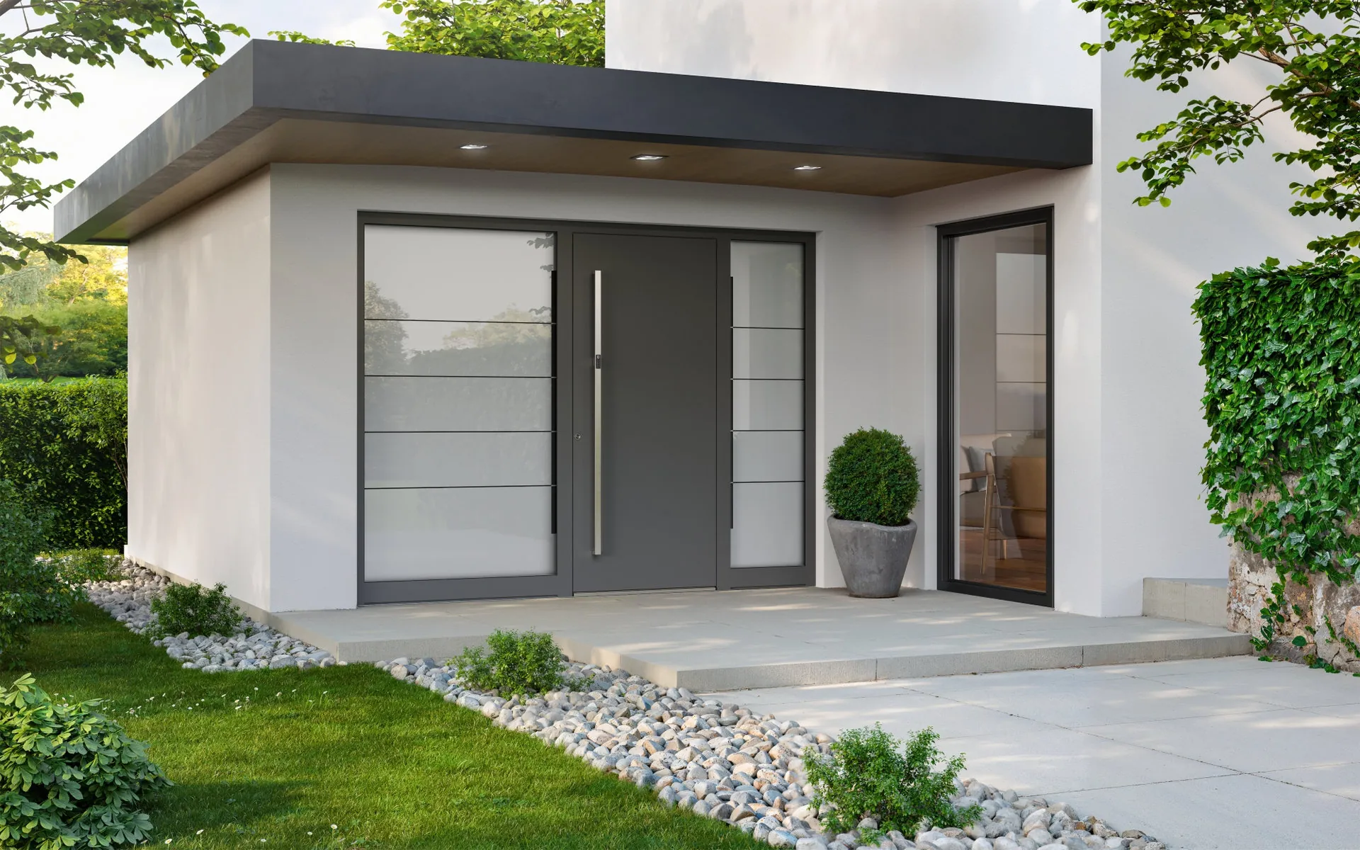 Moderne Aluminium-Haustür mit flächenbündiger Oberfläche